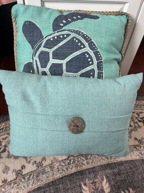 Set of 2 Teal Outdoor Pillows EUC